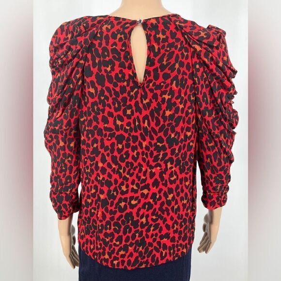Zara Puff Sleeve Red/Black Animal Print Top Size S - Picture 3 of 11